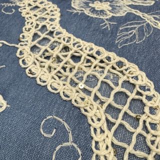 Cotton fabric JEANS EMBROIDERY Flora design B