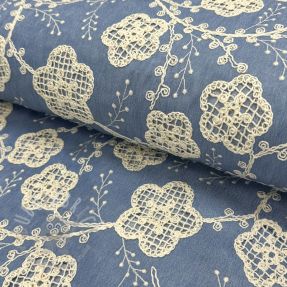 Cotton fabric JEANS EMBROIDERY Flora design D
