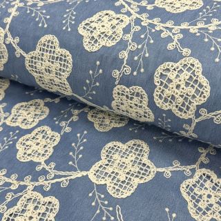 Cotton fabric JEANS EMBROIDERY Flora design D