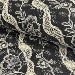 Cotton fabric JEANS EMBROIDERY Flora design E