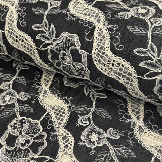 Cotton fabric JEANS EMBROIDERY Flora design E