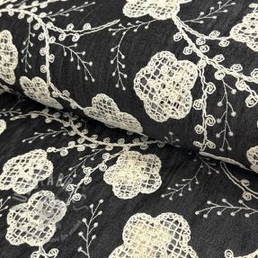 Cotton fabric JEANS EMBROIDERY Flora design F