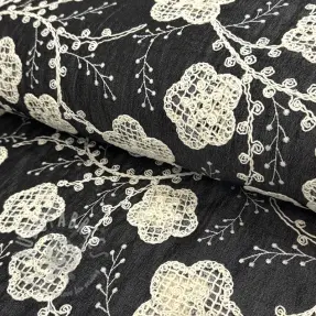 Cotton fabric JEANS EMBROIDERY Flora design F