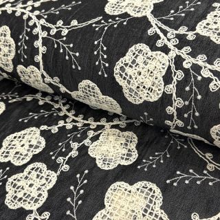 Cotton fabric JEANS EMBROIDERY Flora design F