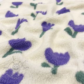 Coat fabric TEDDY JACQUARD Tulips off white