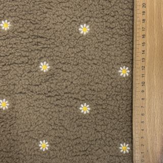 Coat fabric TEDDY EMBROIDERY Mini taupe