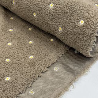 Coat fabric TEDDY EMBROIDERY Mini taupe
