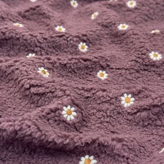 Coat fabric TEDDY EMBROIDERY Mini rosewood